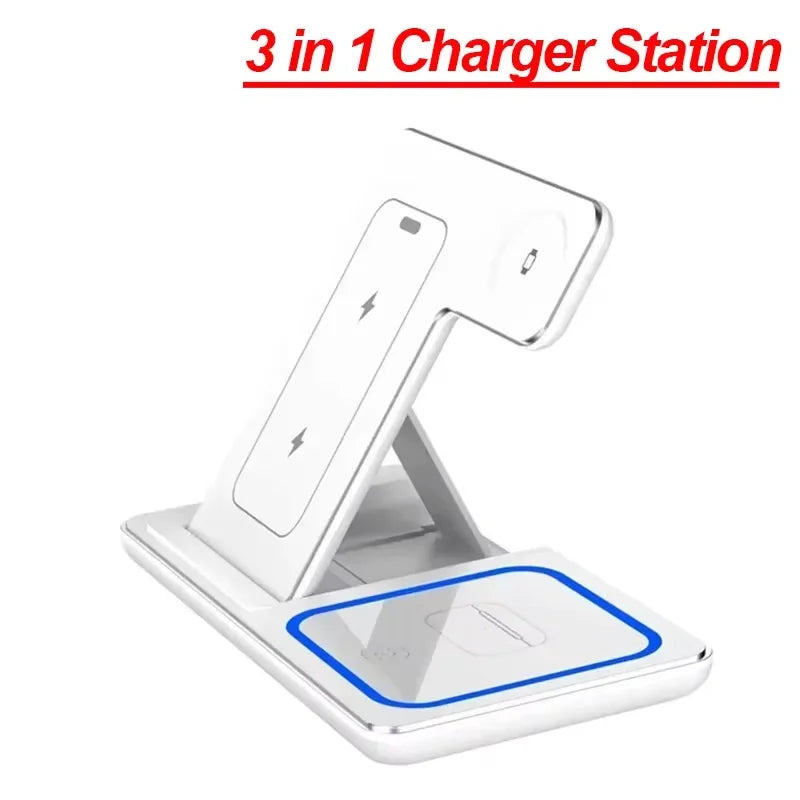 3 in 1 Foldable Wireless Charging Station for iPhone 17 16 15 14 13 12 Pro Max iWatch Ultra Airpods Pro Fast Charger Stand Dock
