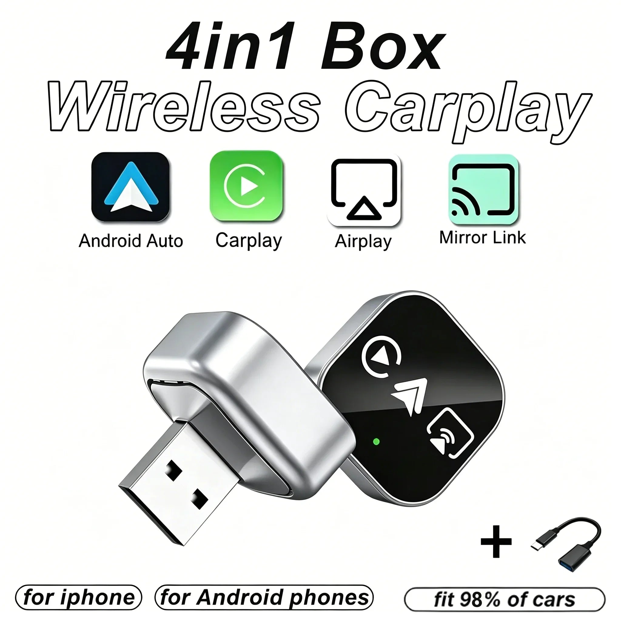 CarRocket Car Intelligent Systems Smart Car Systems 4in1 Wireless Carplay Adapter Android Auto For Built-in CarPlay Fit VW FAIT