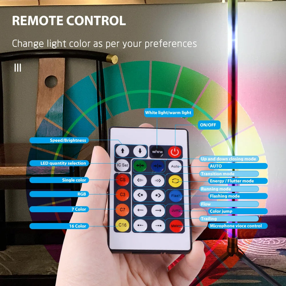 RGB LED Floor Lamp Remote APP Control Music Sync Corner Mood Lighting Smart Modern Mood Standing Lights for Bedroom Living Room