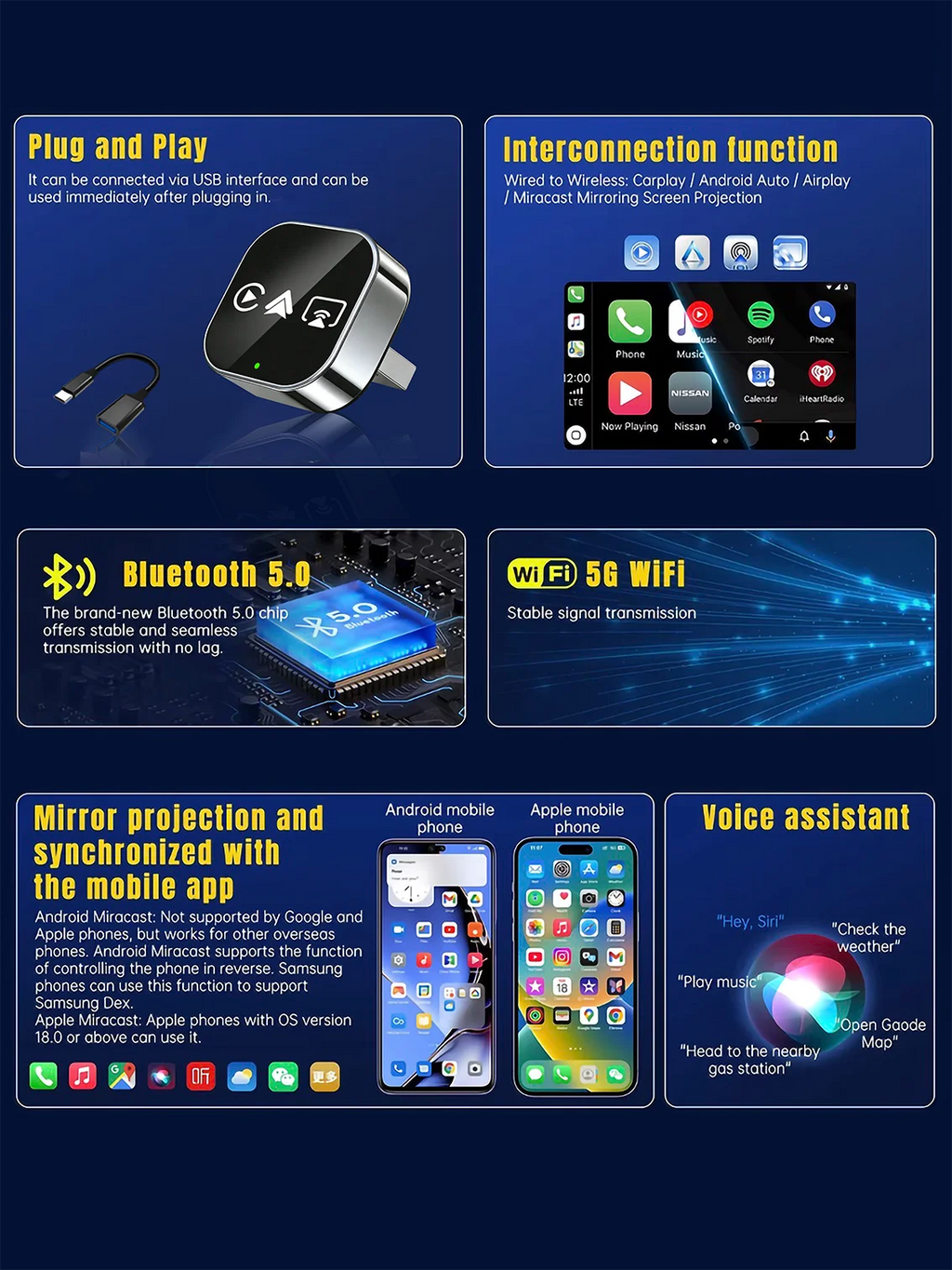 CarRocket Car Intelligent Systems Smart Car Systems 4in1 Wireless Carplay Adapter Android Auto For Built-in CarPlay Fit VW FAIT