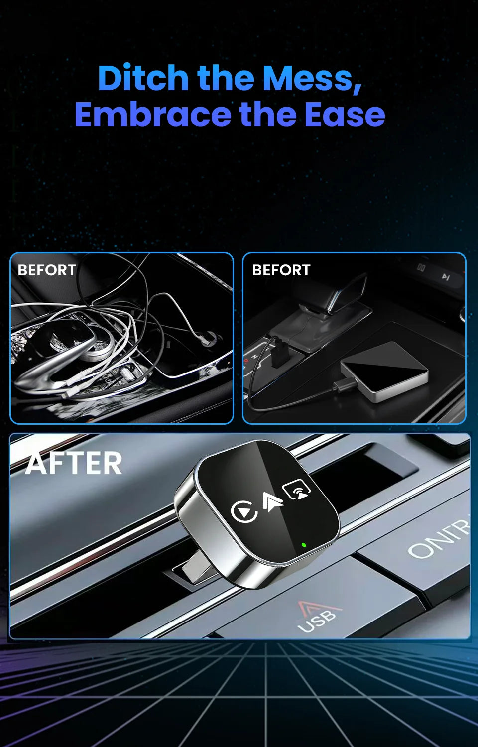 CarRocket Car Intelligent Systems Smart Car Systems 4in1 Wireless Carplay Adapter Android Auto For Built-in CarPlay Fit VW FAIT